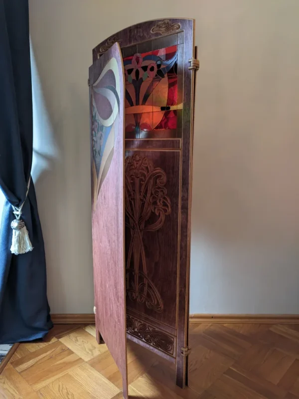 Art Nouveau style handmade wood folding screen inspired by Gaspar Homar and Charles Rennie Mackintosh - Image 6