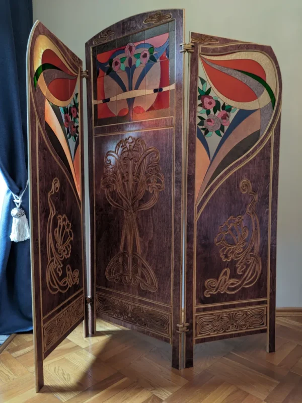 Art Nouveau style handmade wood folding screen inspired by Gaspar Homar and Charles Rennie Mackintosh - Image 8