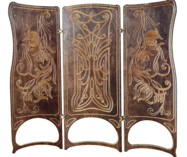 Art Nouveau wood carved folding screen - Image 15