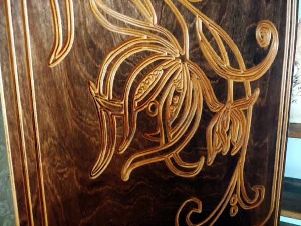 Art Nouveau wood carved folding screen - Image 2