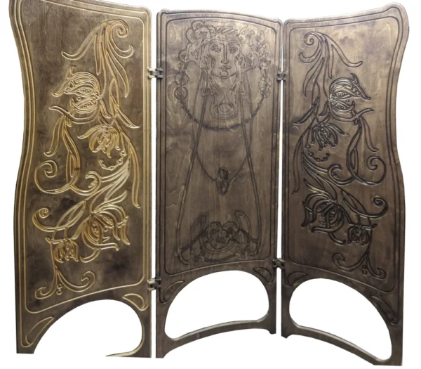 Art Nouveau wood carved folding screen - Image 13