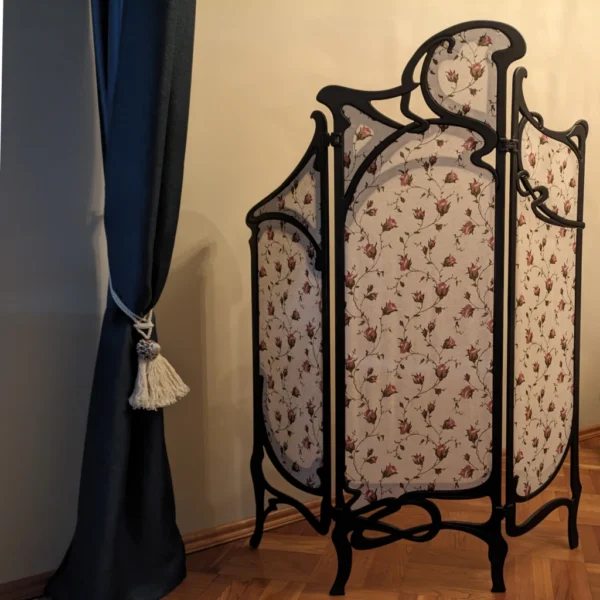 Art Nouveau style wood room divider folding screen a la Louis Majorelle, room divider portable with William Morris textil - Image 11