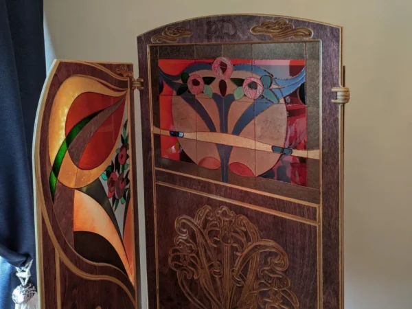 Art Nouveau style handmade wood folding screen inspired by Gaspar Homar and Charles Rennie Mackintosh - Image 3