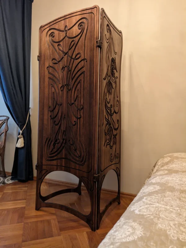 Art Nouveau wood carved folding screen (Large version) - Image 8