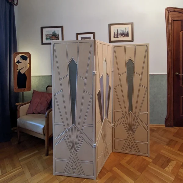 A&D Art Deco Room Divider Folding Screen "Snow Queen" (Snedronningen)