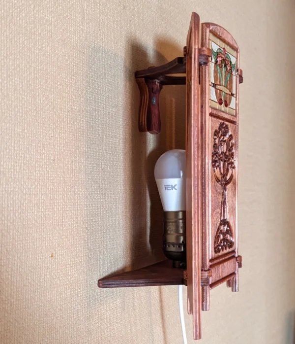 A&D Art Nouveau lamp as plug in wall sconce, wood pendant light - Image 2