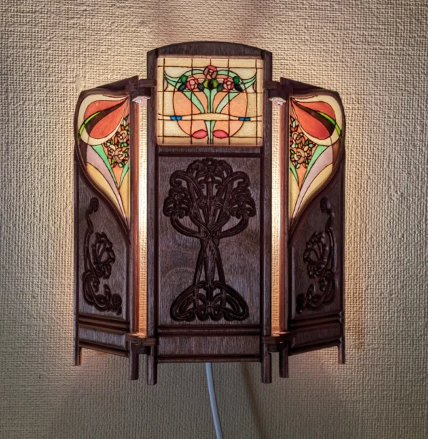 A&D Art Nouveau lamp as plug in wall sconce, wood pendant light - Image 4