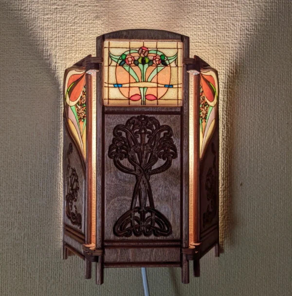 A&D Art Nouveau lamp as plug in wall sconce, wood pendant light - Image 5