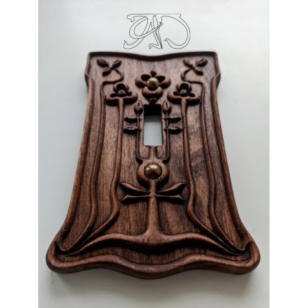 A&D Art Nouveau switch plate cover, vintage wooden switch cover