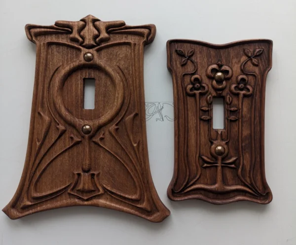 A&D Art Nouveau switch plate cover, vintage wooden switch cover - Image 6