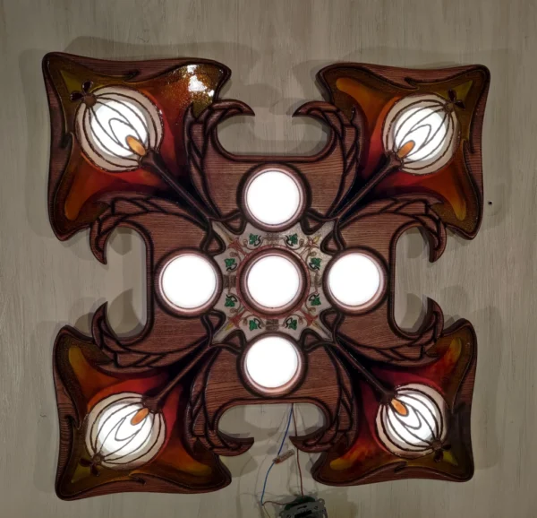 A&D Art Nouveau chandelier lighting - stained glass lamp in the form of wooden pendant light - Image 4