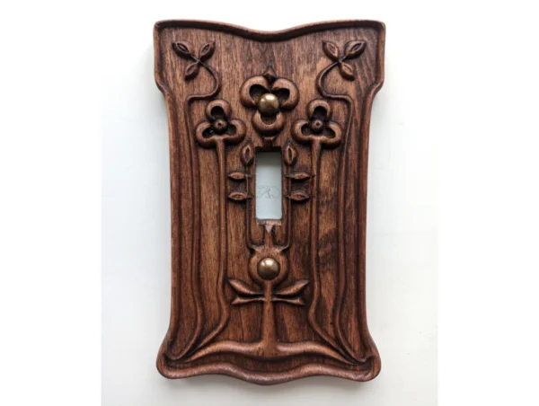 A&D Art Nouveau switch plate cover, vintage wooden switch cover - Image 5