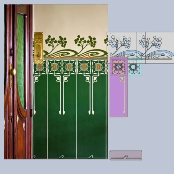 A&D Art Nouveau Wall Border Stencil #91, set of pdf, dxf, svg files