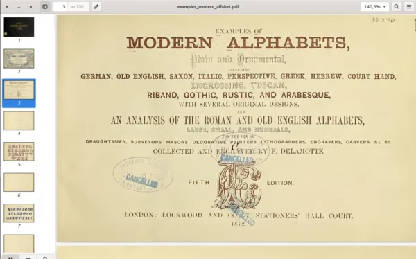 Example of modern alfabets. Ornamental and plan. By F. Delamotte. London. 1872. 106p Primer of illimination for the use .... - Image 4