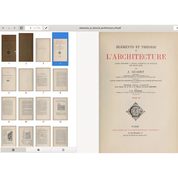 ELEMENTS ET THEORIE de L'ARCHITECTURE. J. Gaudet.  Tome 3. Paris. 1909. 768p.