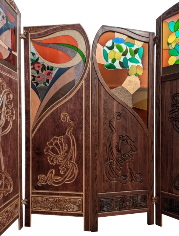 Art Nouveau style handmade wood folding screen "Lemon tree" inspired by Gaspar Homar - Image 7