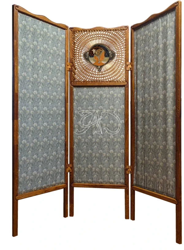 A&D Art Nouveau Room divider for studio apartment by the Masriera Brothers of Barcelona: weaved wooden folding screen - Image 11