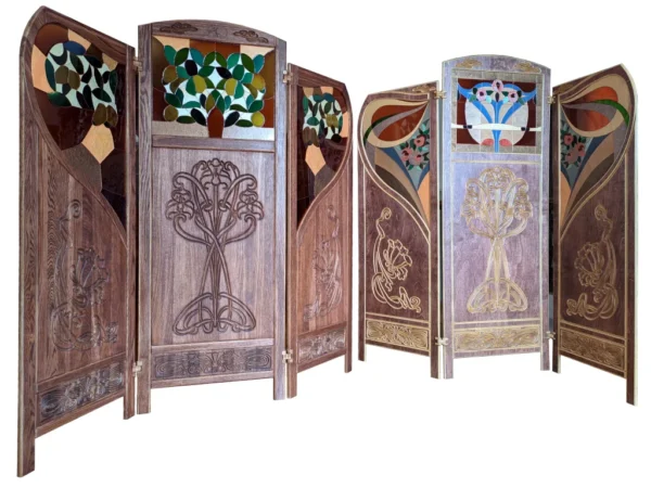 Art Nouveau style handmade wood folding screen inspired by Gaspar Homar and Charles Rennie Mackintosh - Image 15