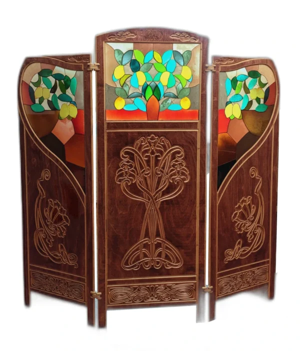 Art Nouveau style handmade wood folding screen "Lemon tree" inspired by Gaspar Homar