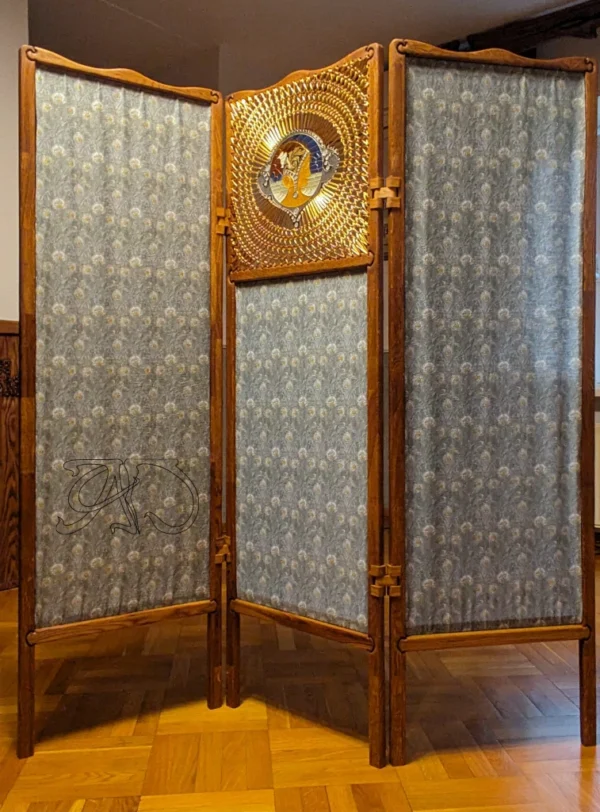 A&D Art Nouveau Room divider for studio apartment by the Masriera Brothers of Barcelona: weaved wooden folding screen - Image 5