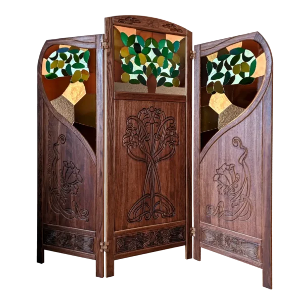 Art Nouveau style handmade wood folding screen "Lemon tree" inspired by Gaspar Homar - Image 2