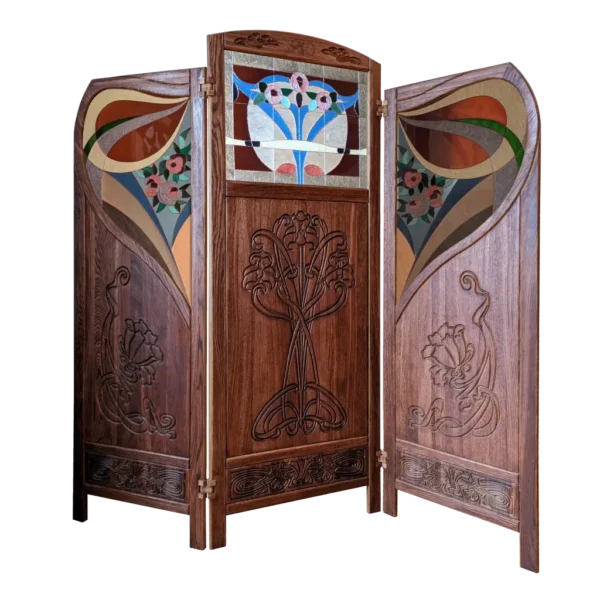 Art Nouveau style handmade wood folding screen inspired by Gaspar Homar and Charles Rennie Mackintosh - Image 2