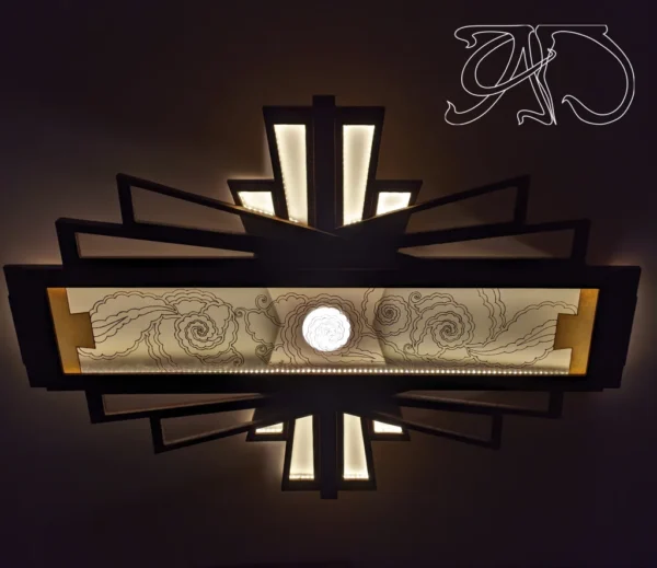 A&D Art Deco chandeliers, Art Deco crystal chandelier, ceiling fixture, wood ceiling light, mount ceiling light - Image 5