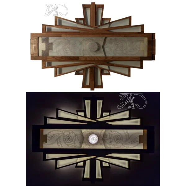 A&D Art Deco chandeliers, Art Deco crystal chandelier, ceiling fixture, wood ceiling light, mount ceiling light