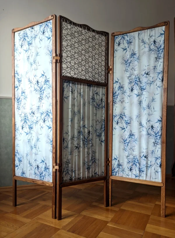 A&D  Room divider for studio apartment, weaved wooden folding screen - Image 2