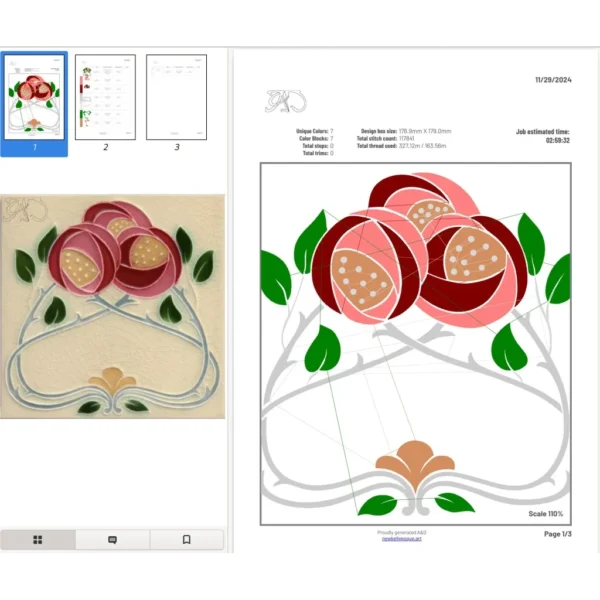 A&D Art Nouveau machine embroidery design #193, machine embroidery pes + pec + exp + jef + dst + pdf file