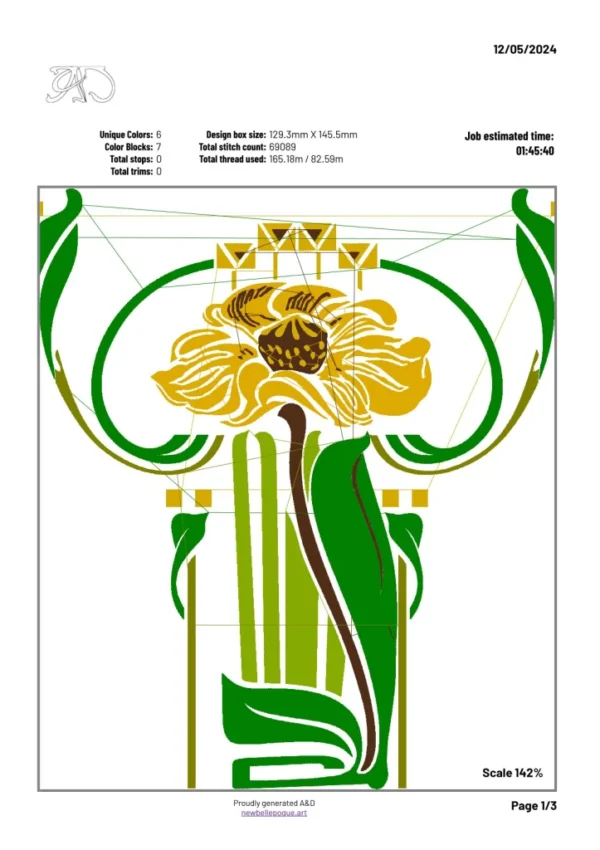 A&D Art Nouveau machine embroidery design #200, machine embroidery pes + pec + exp + jef + dst + pdf file - Image 5