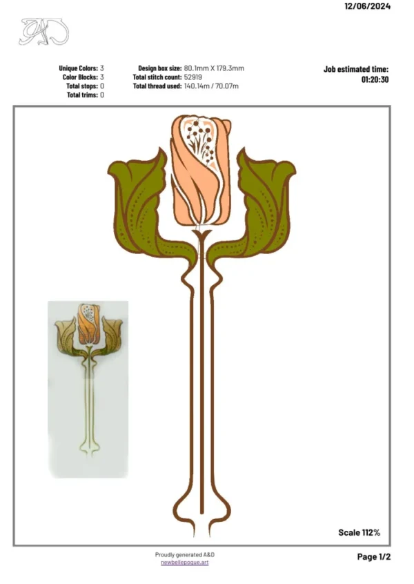 A&D Art Nouveau machine embroidery design #202, machine embroidery pes + pec + exp + jef + dst + pdf file - Image 4