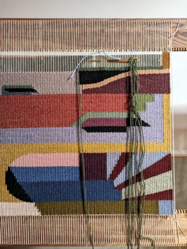 Urban fantasy in the style of cubism LARGE woven wall hanging,  wall art, woven wall art, home decor - Image 4