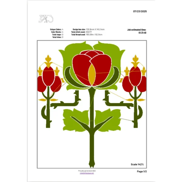 A&D Art Nouveau machine embroidery design #217, machine embroidery pes + pec + exp + jef + dst + pdf file - Image 3