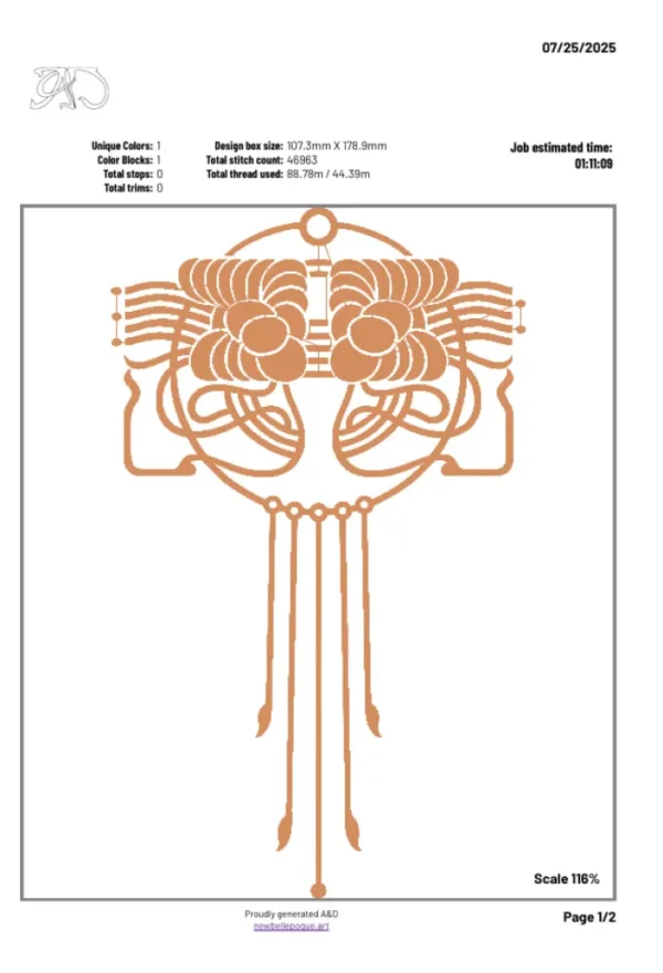 A&D Art Nouveau machine embroidery design #205, machine embroidery pes + pec + exp + jef + dst + pdf file - Image 4