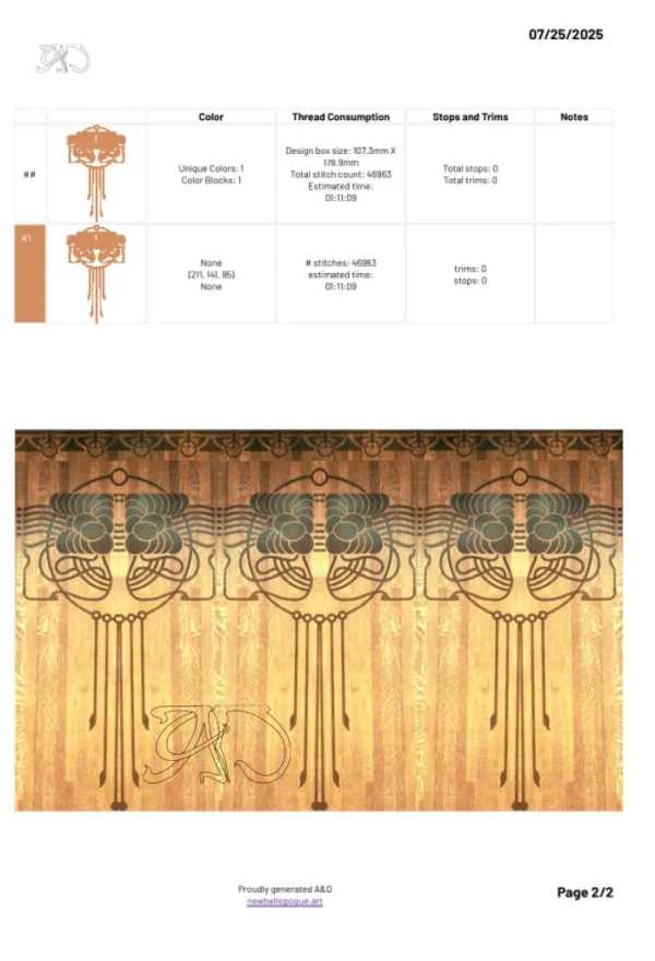 A&D Art Nouveau machine embroidery design #205, machine embroidery pes + pec + exp + jef + dst + pdf file - Image 5