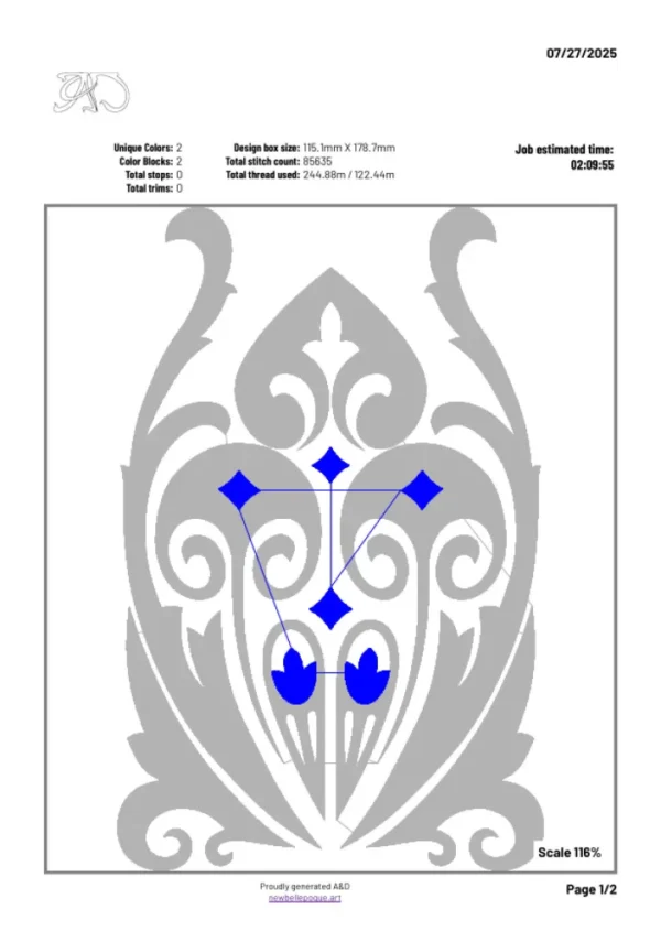 A&D Art Nouveau machine embroidery design #138, footer + header, machine embroidery pes + pec + exp + jef + dst + pdf file - Image 5
