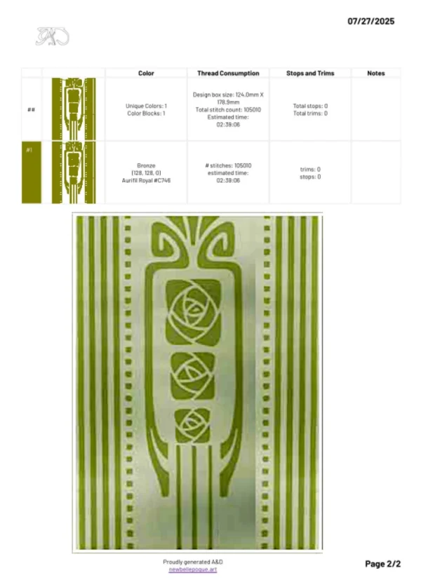A&D Art Nouveau machine embroidery design #199, machine embroidery pes + pec + exp + jef + dst + pdf file - Image 5
