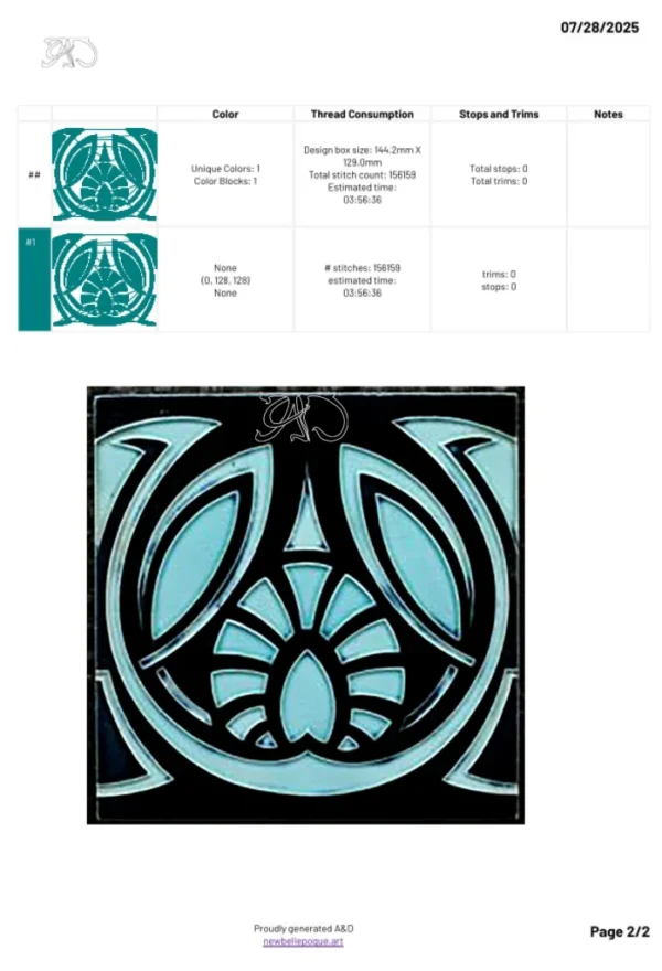 A&D Art Nouveau machine embroidery design #191, machine embroidery pes + pec + exp + jef + dst + pdf file - Image 6
