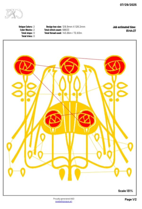 A&D Art Nouveau machine embroidery design #219, machine embroidery pes + pec + exp + jef + dst + pdf file - Image 5