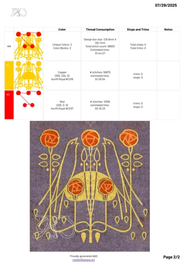 A&D Art Nouveau machine embroidery design #219, machine embroidery pes + pec + exp + jef + dst + pdf file - Image 6