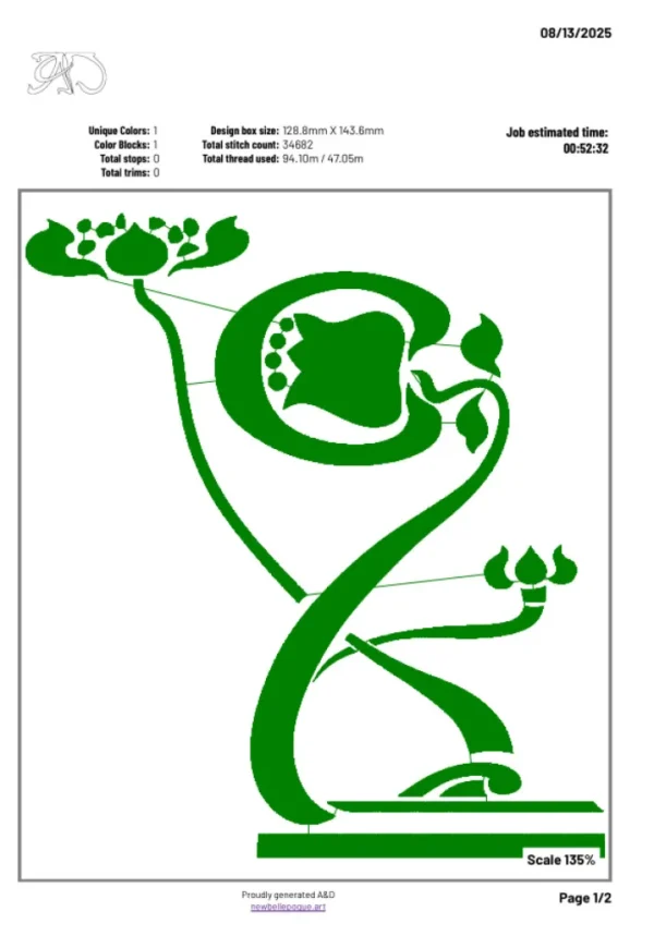 A&D Art Nouveau machine embroidery design #224, machine embroidery pes + pec + exp + jef + dst + pdf file - Image 6