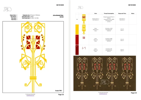 A&D Art Nouveau machine embroidery design #221, machine embroidery pes + pec + exp + jef + dst + pdf file - Image 3