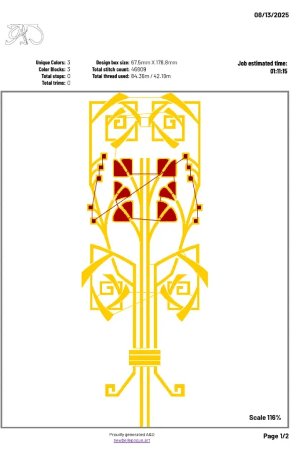A&D Art Nouveau machine embroidery design #221, machine embroidery pes + pec + exp + jef + dst + pdf file - Image 5