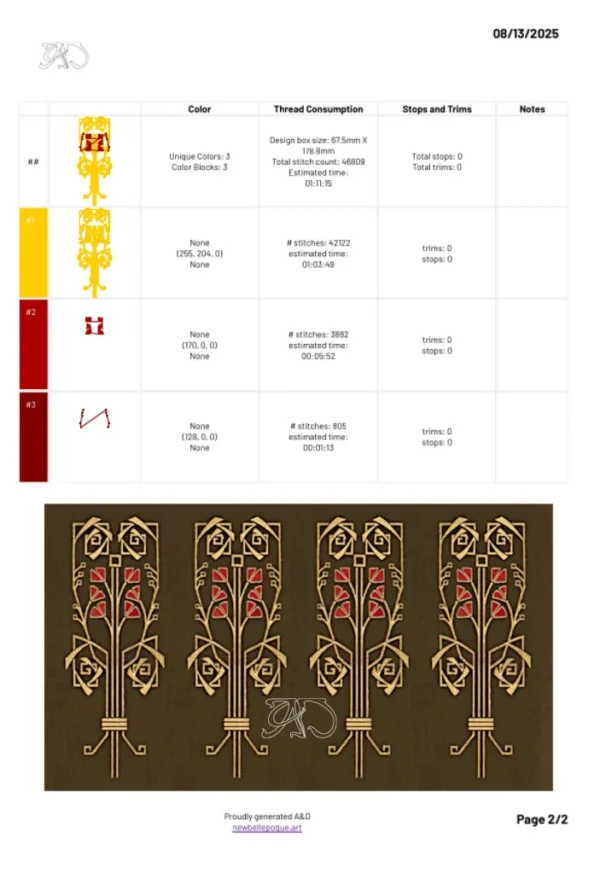 A&D Art Nouveau machine embroidery design #221, machine embroidery pes + pec + exp + jef + dst + pdf file - Image 6