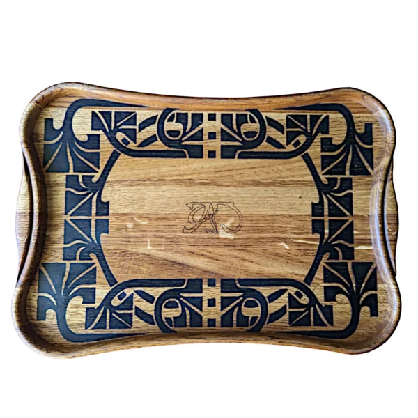 A&D elegant Art Nouveau style tray, Ebony wood inlay