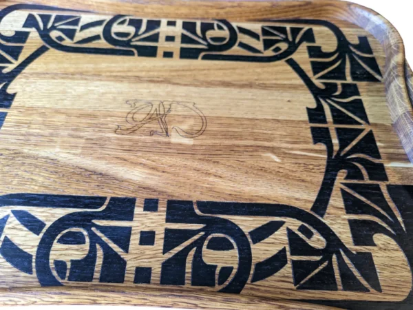 A&D elegant Art Nouveau style tray, Ebony wood inlay - Image 2