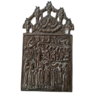Orthodox icon of the Protection of the Most Holy Mother of God, 19th century, brass, 3D model